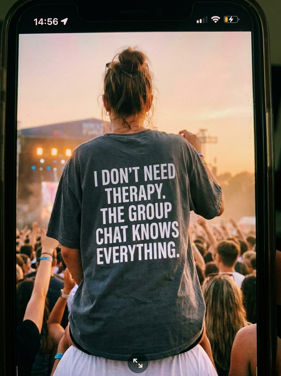 Group chat knows everything tee festival oversized charcoal