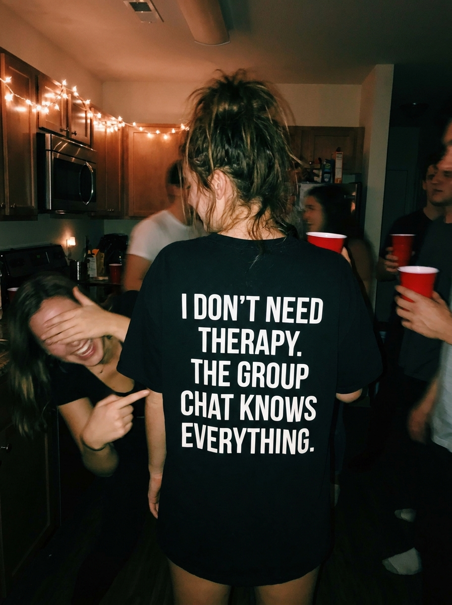 Group chat tee house party oversized fit