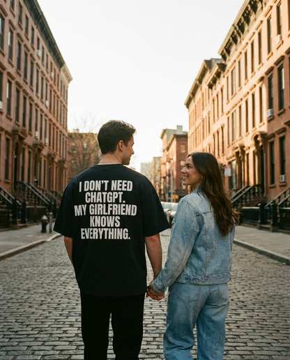 Couple walking, I Don't Need ChatGPT tee back print