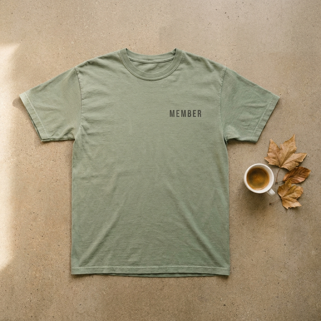 Post-Run Coffee Club tee front flat lay with MEMBER chest print and espresso
