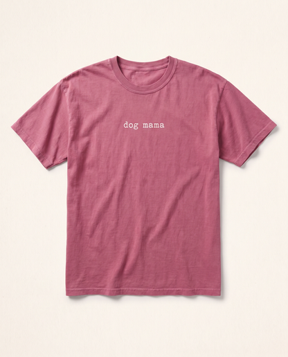 Dog Mama tee, berry flat lay
