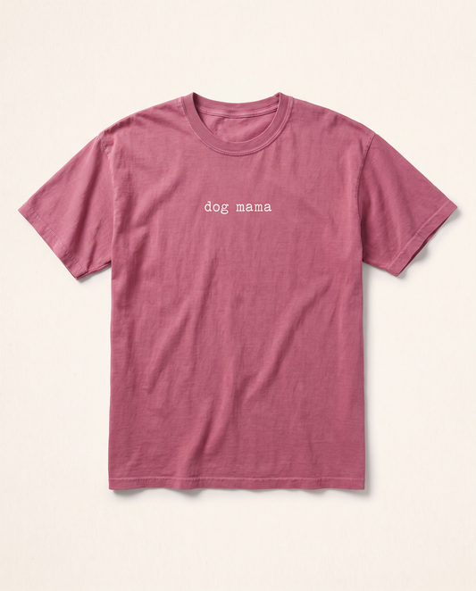 Dog Mama tee, berry flat lay