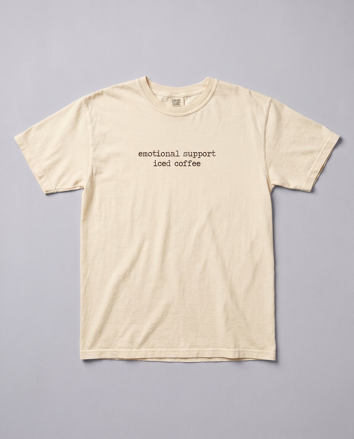 Emotional Support Iced Coffee tee, ivory flat lay