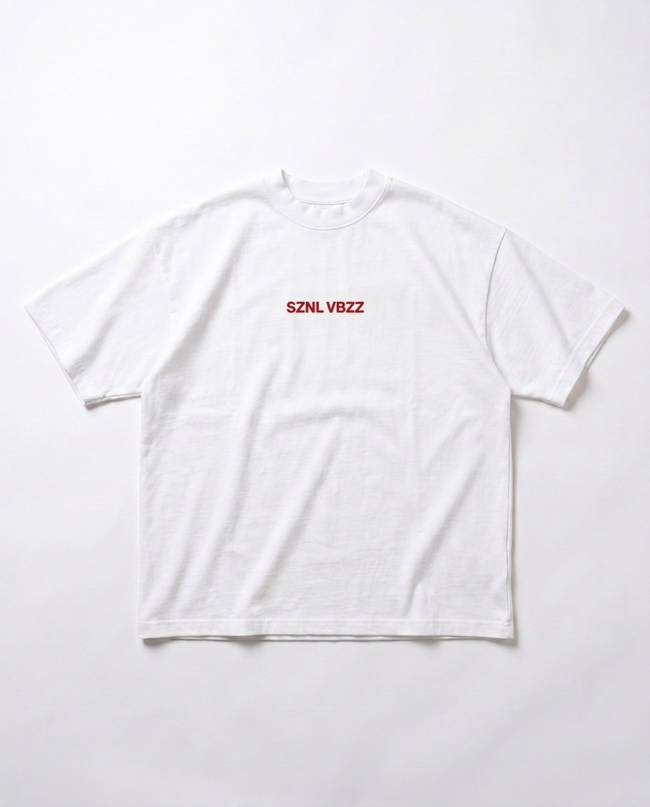 My Therapist Knows About You tee — front, red SZNL VBZZ chest mark